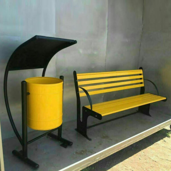 ست نیمکت و سطل زباله پارکی رنگ زرد